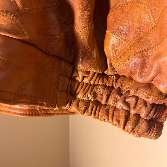 Men's Vintage Leather Bomber Jacket - Rich Brown Patch Work - Picture 4 of 7